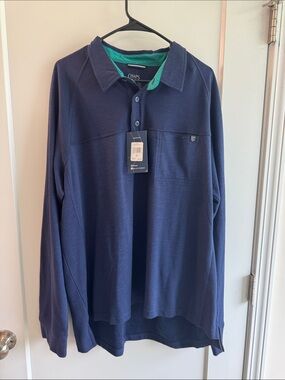 Chaps Men’s Navy Long-Sleeve Polo with Teal Contrast